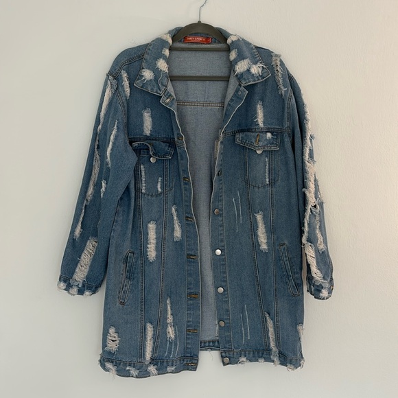 36 Point 5 Jackets & Blazers - Thirty 6 Point 5 Oversized Ripped Denim Jacket
